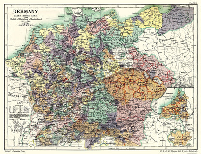 Historic Map - Germany Middle Ages 1273 to 1492 - Poole 1902 - 30.00 x 23 - Vintage Wall Art
