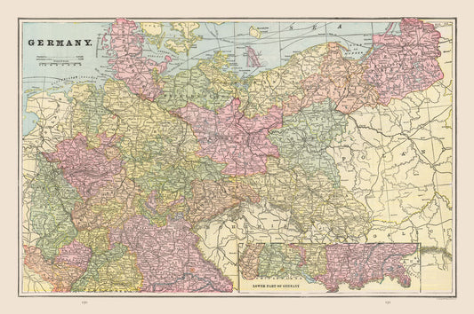 Historic Map - Germany - Cram 1892 - 34.65 x 23 - Vintage Wall Art