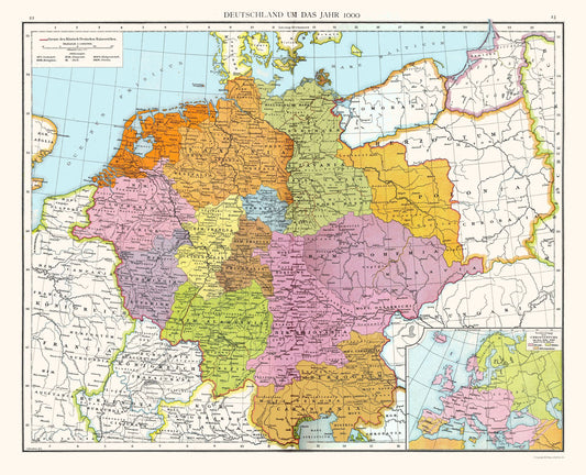 Historic Map - Germany 1000 - Droysen 1886 - 28.38 x 23 - Vintage Wall Art