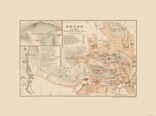 Historic Map - Brunn Germany - Baedeker 1910 - 30.88 x 23 - Vintage Wall Art