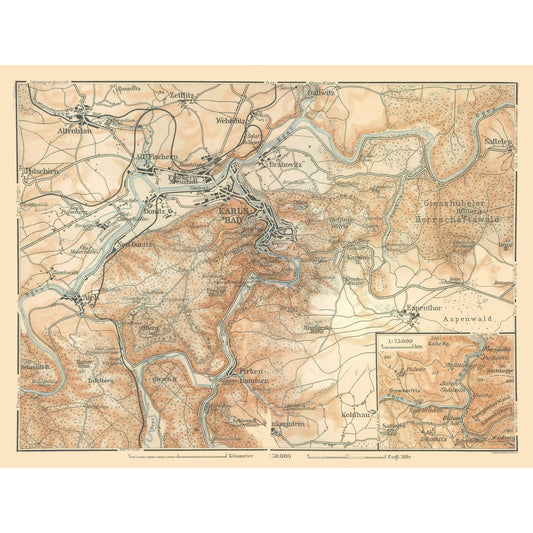 Historic Map - Karlsbad Germany - Baedeker 1910 - 30.43 x 23 - Vintage Wall Art