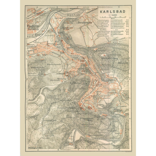 Historic Map - Karlsbad Germany - Baedeker 1910 - 23 x 30.96 - Vintage Wall Art
