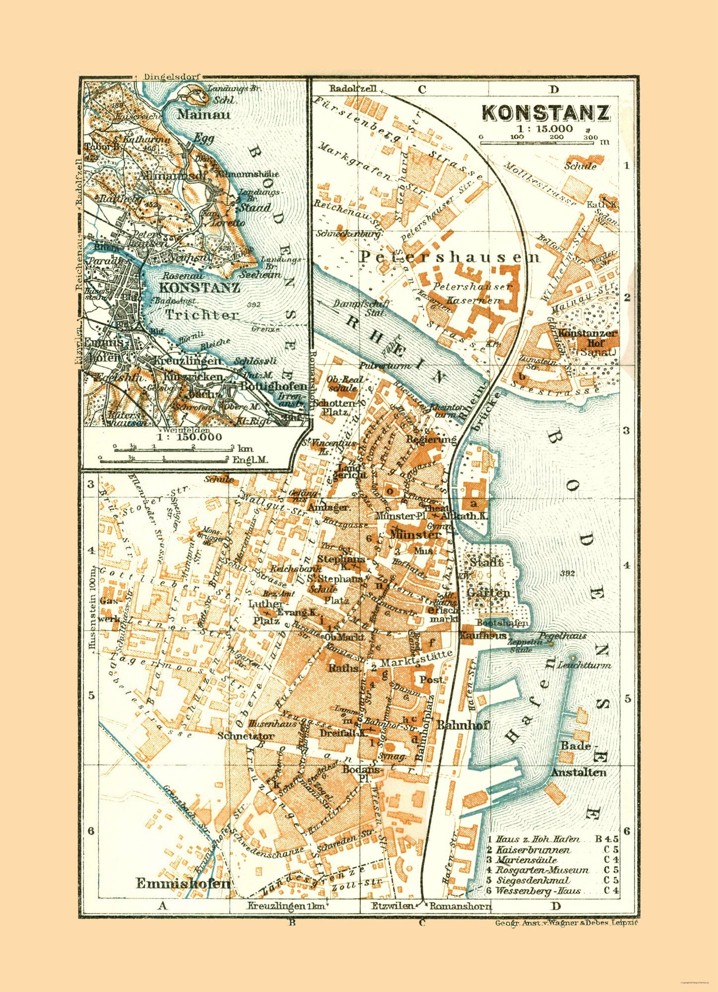 Historic Map - Konstanz Germany - Baedeker 1921 - 23 x 31.80 - Vintage Wall Art