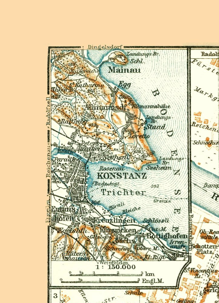 Historic Map - Konstanz Germany - Baedeker 1921 - 23 x 31.80 - Vintage Wall Art