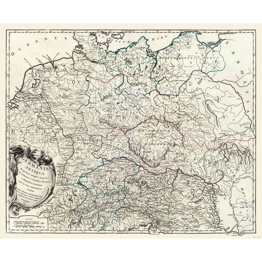 Historic Map - Germany Ancient - Vaugondy 1757 - 28.01 x 23 - Vintage Wall Art