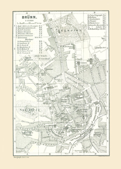 Historic Map - Brunn Germany - Baedeker 1896 - 23 x 31.92 - Vintage Wall Art