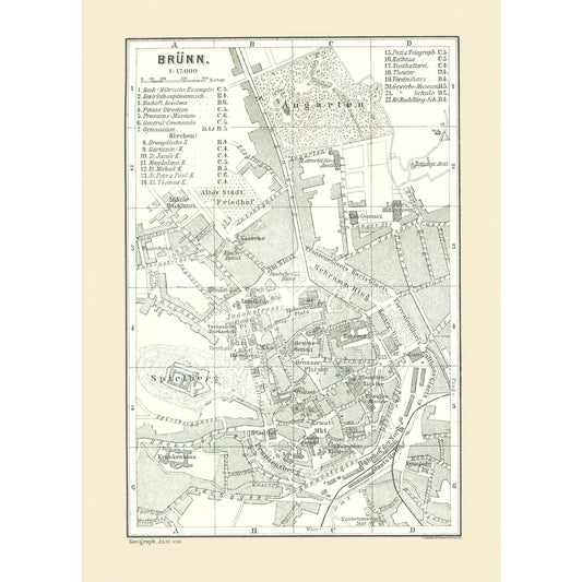 Historic Map - Brunn Germany - Baedeker 1896 - 23 x 31.92 - Vintage Wall Art