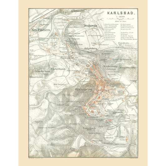 Historic Map - Karlsbad Germany - Baedeker 1896 - 23 x 29.57 - Vintage Wall Art