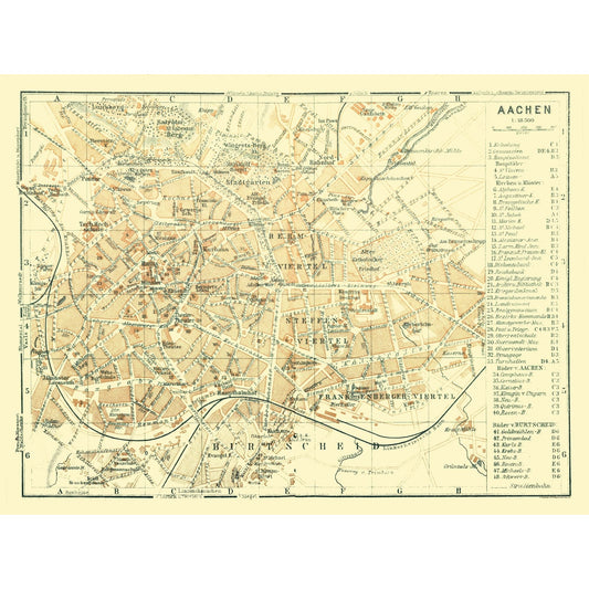 Historic Map - Aachen Germany - Baedeker 1914 - 30.74 x 23 - Vintage Wall Art