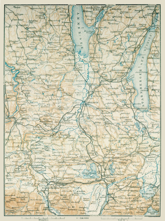 Historic Map - Germany South - Baedeker 1914 - 23.00 x 30.83 - Vintage Wall Art