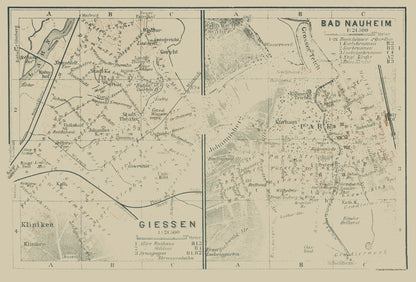 Historic Map - Giessen Bad Nauheim Germany - Baedeker 1914 - 33.87 x 23 - Vintage Wall Art