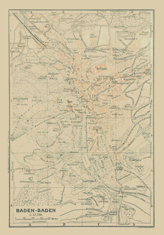 Historic Map - Baden Baden Germany - Baedeker 1914 - 23 x 33.08 - Vintage Wall Art