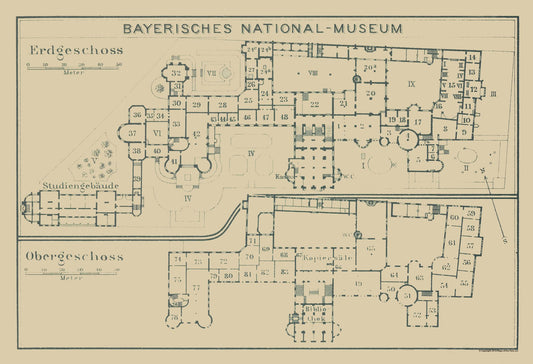 Historic Map - Bavarian National Museum Germany - Baedeker 1914 - 33.70 x 23 - Vintage Wall Art