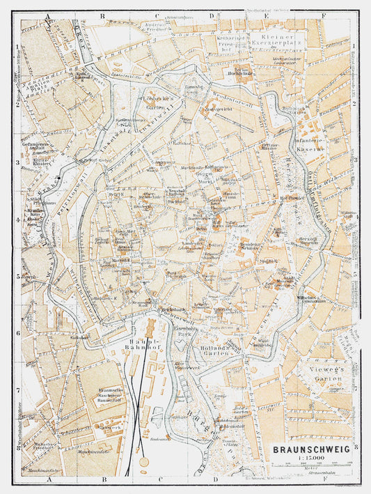 Historic Map - Braunschweig Germany - Baedeker 1914 - 23 x 30.59 - Vintage Wall Art