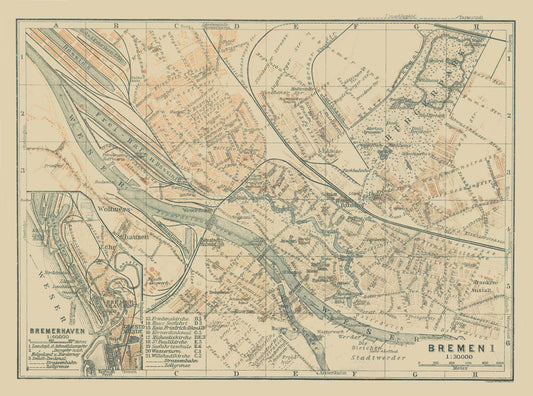 Historic Map - Bremen Bremerhaven Germany - Baedeker 1914 - 30.93 x 23 - Vintage Wall Art