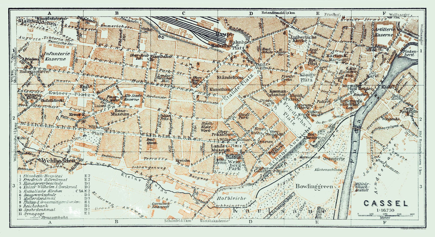 Historic Map - Kassel Germany - Baedeker 1914 - 42.09 x 23 - Vintage Wall Art