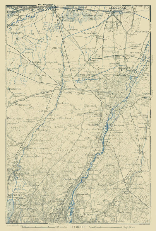 Historic Map - Dachau Region Germany - Baedeker 1914 - 23 x 34.03 - Vintage Wall Art