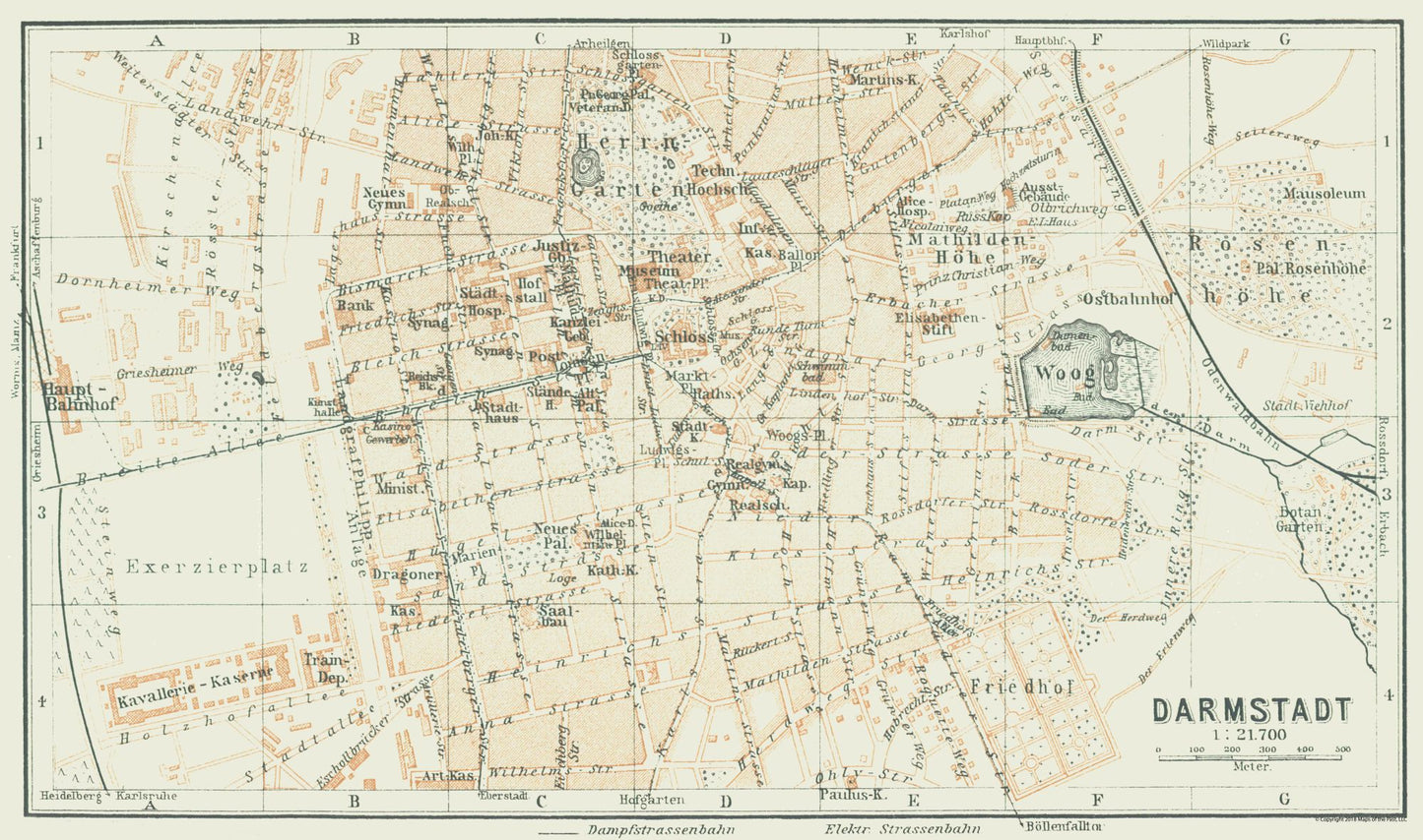 Historic Map - Darmstadt Germany - Baedeker 1914 - 38.92 x 23 - Vintage Wall Art