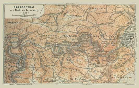 Historic Map - Bodetal Germany - Baedeker 1914 - 36.14 x 23 - Vintage Wall Art