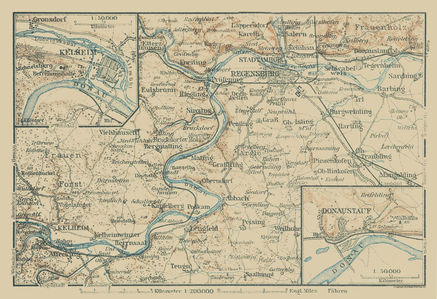 Historic Map - Donaustauf Germany - Baedeker 1914 - 33.58 x 23 - Vintage Wall Art