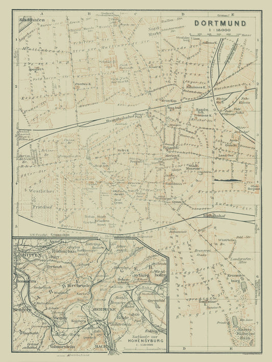 Historic Map - Dortmund Germany - Baedeker 1914 - 23 x 30.61 - Vintage Wall Art