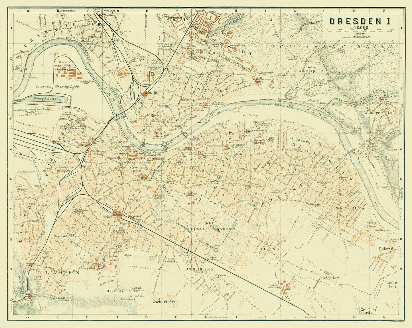 Historic Map - Dresden Germany - Baedeker 1914 - 28.83 x 23 - Vintage Wall Art