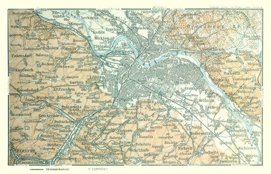 Historic Map - Dresden Germany - Baedeker 1914 - 35.77 x 23 - Vintage Wall Art