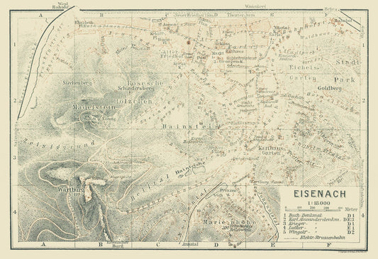 Historic Map - Eisenach Germany - Baedeker 1914 - 33.60 x 23 - Vintage Wall Art