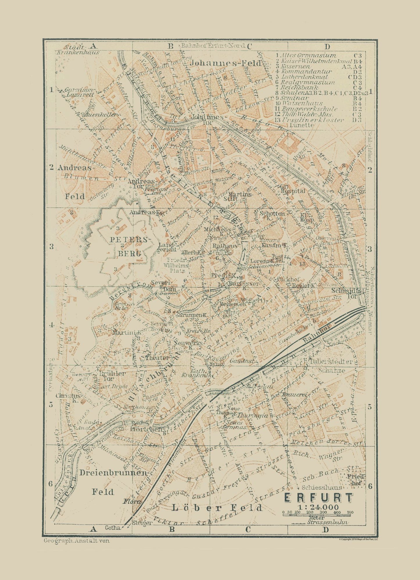 Historic Map - Erfurt Germany - Baedeker 1914 - 23 x 31.74 - Vintage Wall Art