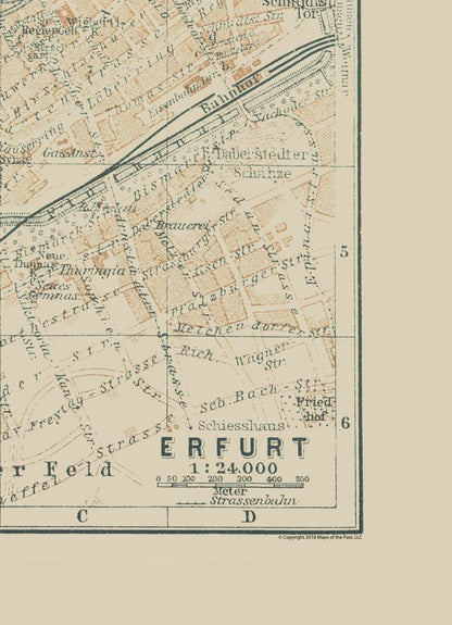 Historic Map - Erfurt Germany - Baedeker 1914 - 23 x 31.74 - Vintage Wall Art