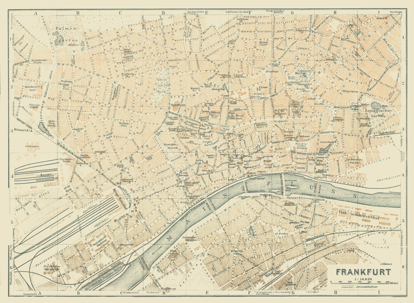 Historic Map - Frankfurt Germany - Baedeker 1914 - 31.40 x 23 - Vintage Wall Art