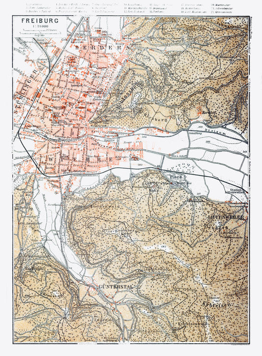 Historic Map - Freiburg Germany - Baedeker 1914 - 23 x 31.26 - Vintage Wall Art