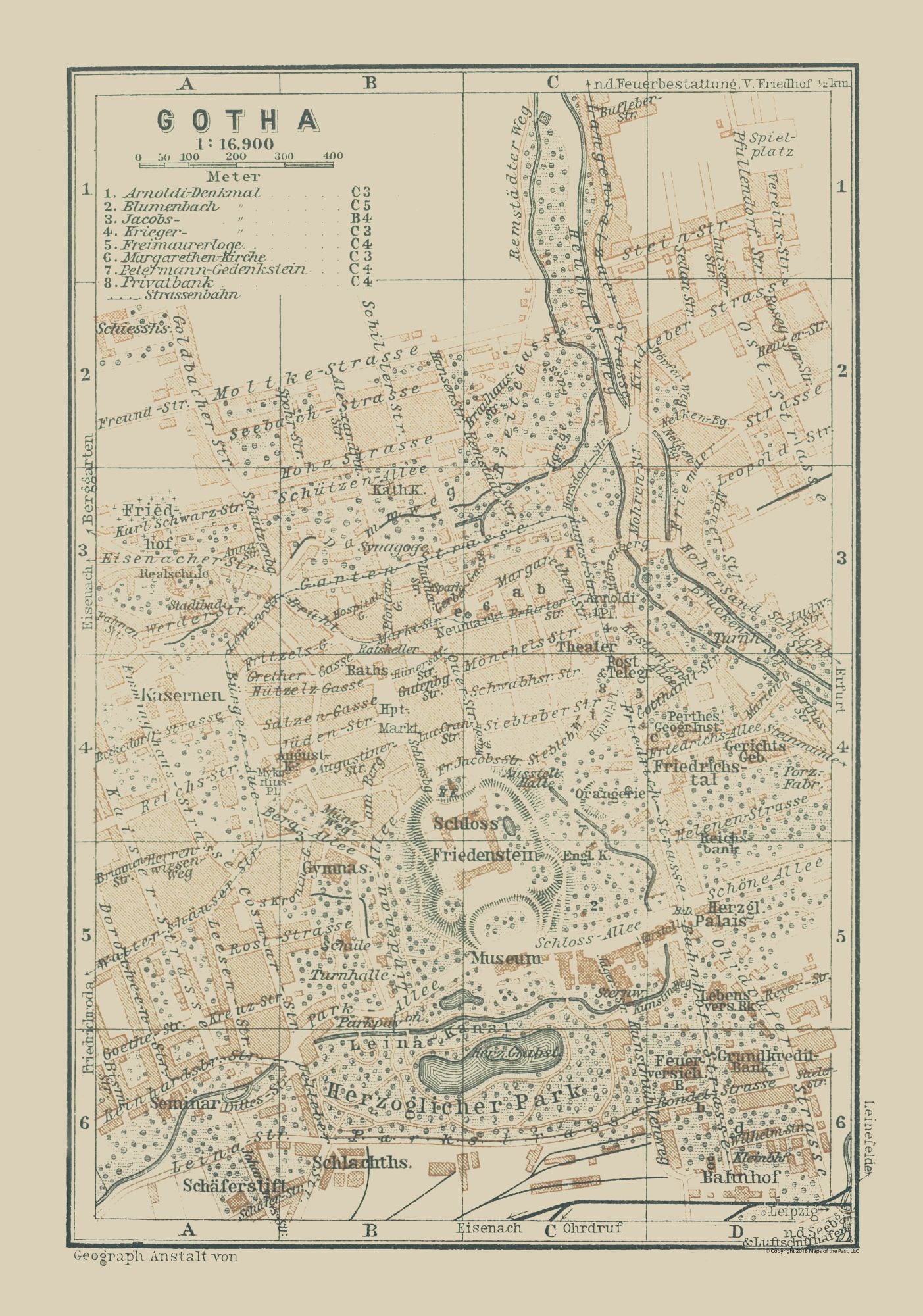 Historic Map - Gotha Germany - Baedeker 1914 - 23 x 32.80 - Vintage Wall Art