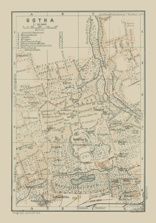 Historic Map - Gotha Germany - Baedeker 1914 - 23 x 32.80 - Vintage Wall Art