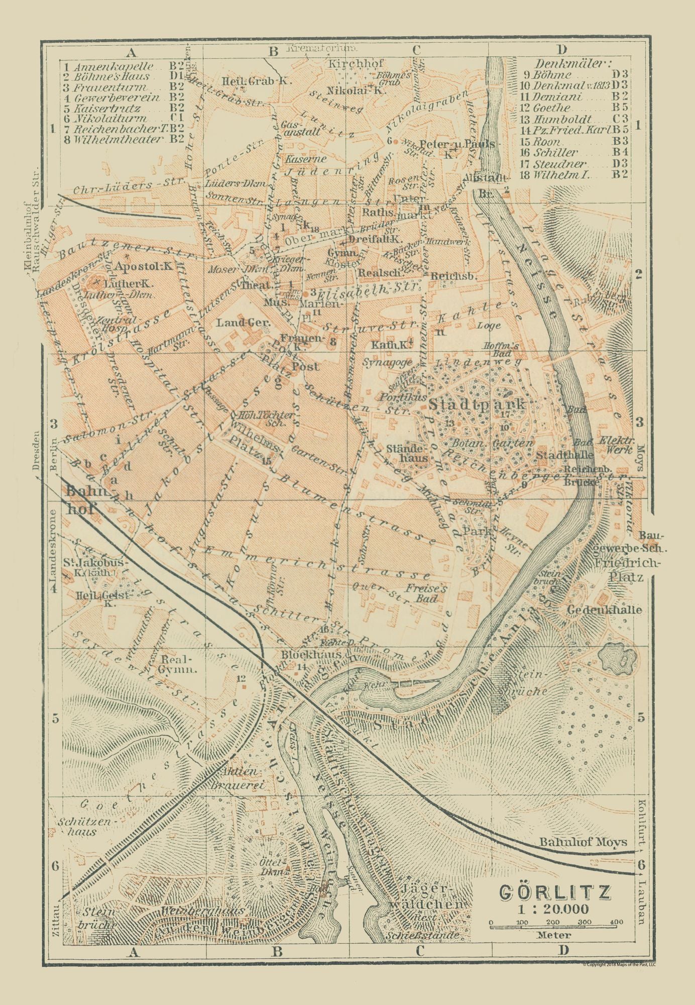 Historic Map - Gorlitz Germany - Baedeker 1914 - 23 x 33.23 - Vintage ...