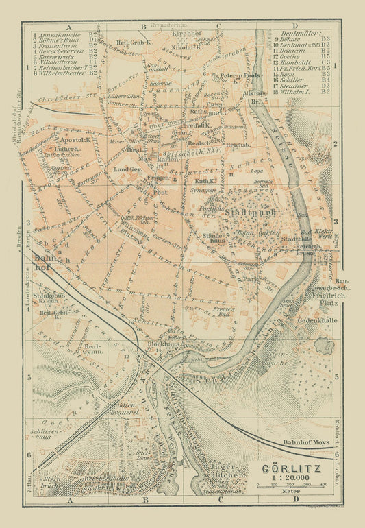 Historic Map - Gorlitz Germany - Baedeker 1914 - 23 x 33.23 - Vintage Wall Art