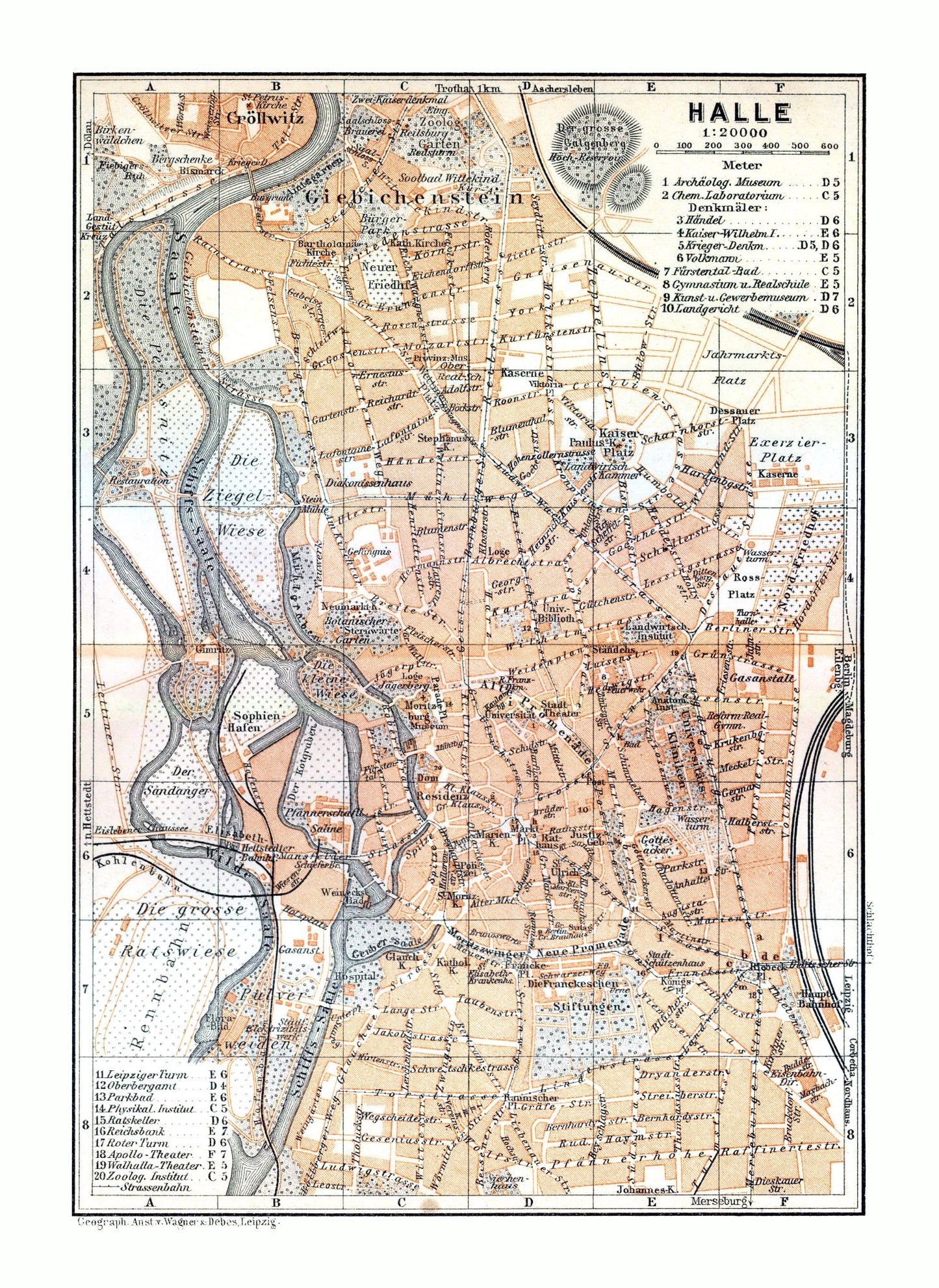 Historic Map - Halle Germany - Baedeker 1914 - 23 x 31.53 - Vintage Wall Art