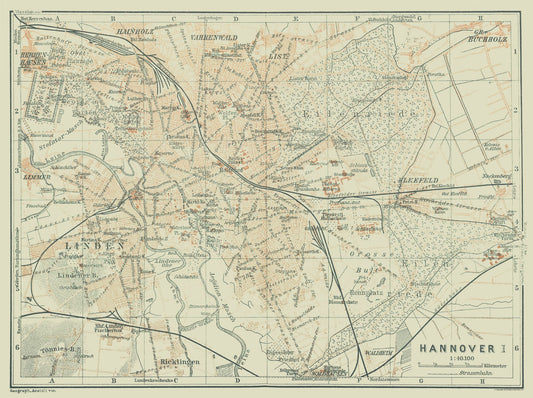 Historic Map - Hannover Germany - Baedeker 1914 - 30.78 x 23 - Vintage Wall Art