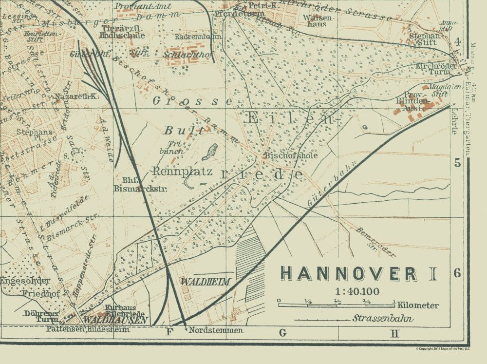 Historic Map - Hannover Germany - Baedeker 1914 - 30.78 x 23 - Vintage Wall Art