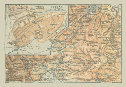 Historic Map - Goslar Germany - Baedeker 1914 - 33.27 x 23 - Vintage Wall Art