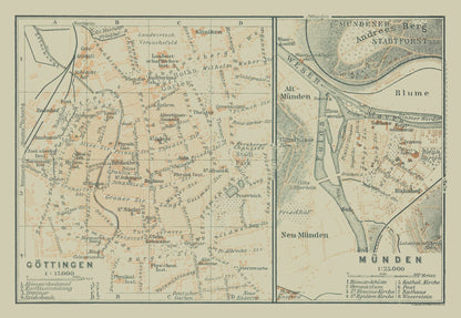 Historic Map - Gottingen Munden Germany - Baedeker 1914 - 33.36 x 23 - Vintage Wall Art