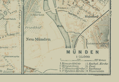 Historic Map - Gottingen Munden Germany - Baedeker 1914 - 33.36 x 23 - Vintage Wall Art