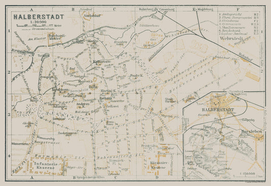 Historic Map - Halberstadt Germany - Baedeker 1914 - 33.50 x 23 - Vintage Wall Art