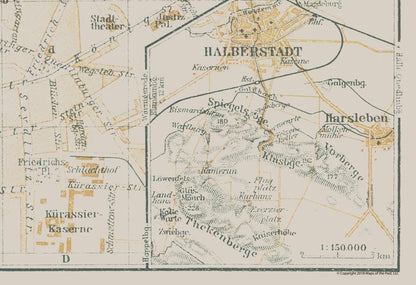 Historic Map - Halberstadt Germany - Baedeker 1914 - 33.50 x 23 - Vintage Wall Art