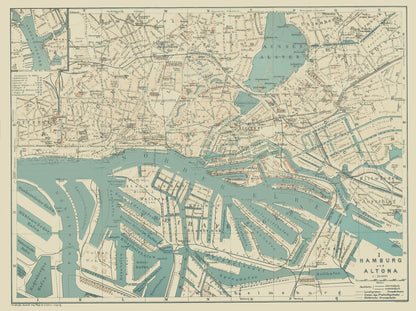 Historic Map - Hamburg Altona Germany - Baedeker 1914 - 30.82 x 23 - Vintage Wall Art