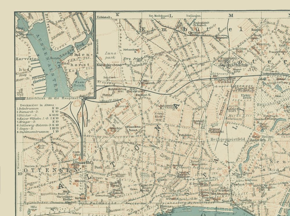 Historic Map - Hamburg Altona Germany - Baedeker 1914 - 30.82 x 23 - Vintage Wall Art