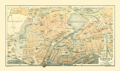 Historic Map - Hamburg Germany - Baedeker 1914 - 38.65 x 23 - Vintage Wall Art