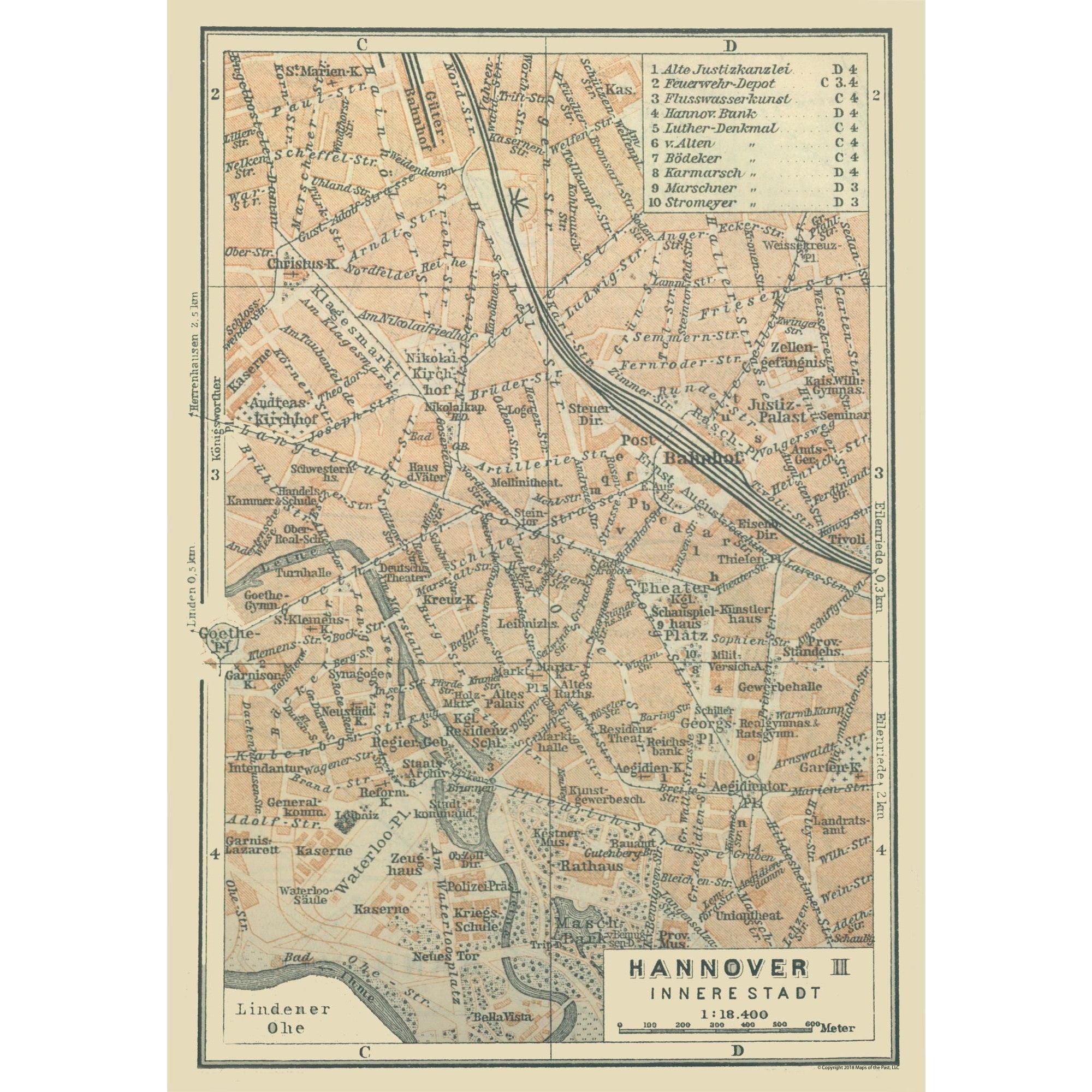 Historic Map - Hannover Germany Inner City - Baedeker 1914 - 23 x 33.1 ...