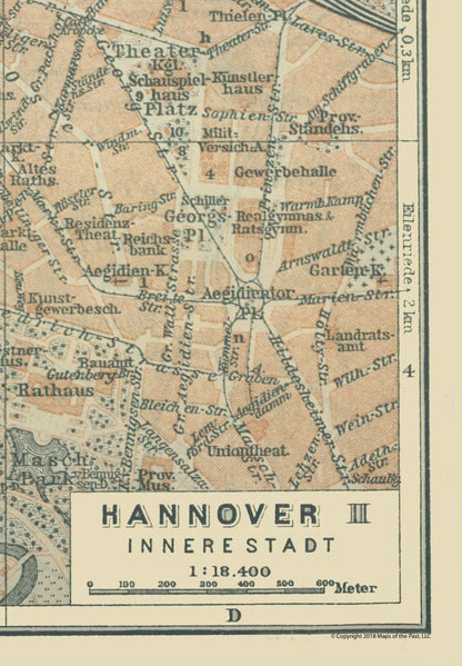 Historic Map - Hannover Germany Inner City - Baedeker 1914 - 23 x 33.13 - Vintage Wall Art