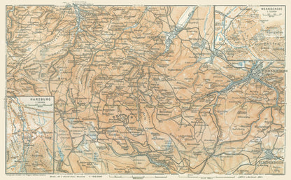 Historic Map - Harzburg Wernigerode Germany - Baedeker 1914 - 37.18 x 23 - Vintage Wall Art